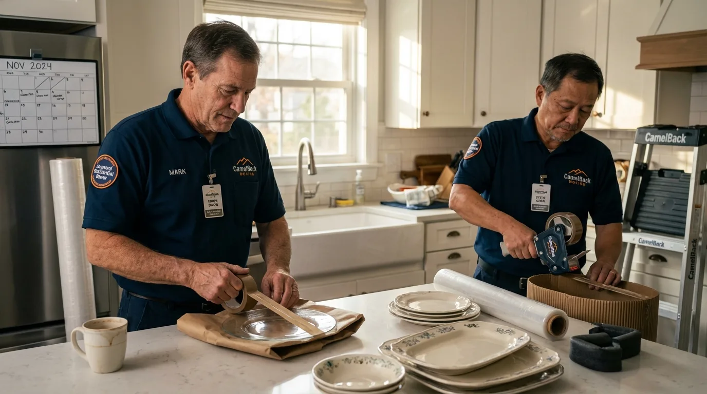 Professional crew packing kitchen dishware in Narrows, VA